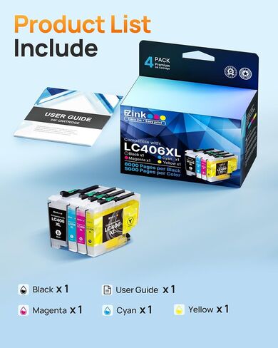 E-Z Ink LC406XL Ink Cartridges for Brother Printer MFC-J5855DW MFC-J4335DW in Kuwait