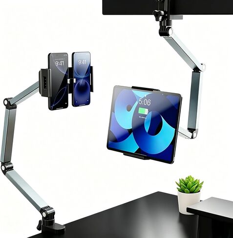 Aluminum Alloy Rotatable Plate Bracket Holder, Mechanical Arm, Universal Cantilever, Universal Metal Desktop Dual Device Bracket, for iPhone, iPad, Tablet, PC Phones in Kuwait