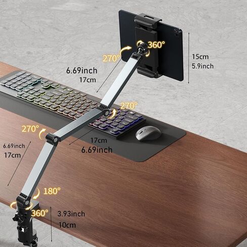 Aluminum Alloy Rotatable Plate Bracket Holder, Mechanical Arm, Universal Cantilever, Universal Metal Desktop Dual Device Bracket, for iPhone, iPad, Tablet, PC Phones in Kuwait