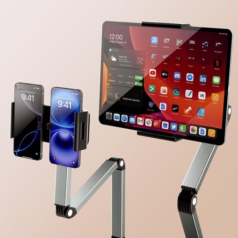 Aluminum Alloy Rotatable Plate Bracket Holder, Mechanical Arm, Universal Cantilever, Universal Metal Desktop Dual Device Bracket, for iPhone, iPad, Tablet, PC Phones in Kuwait