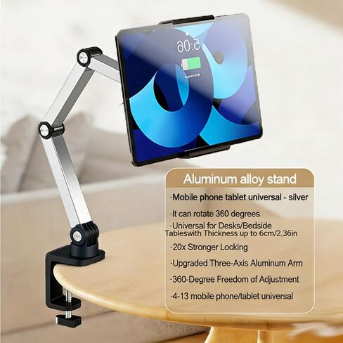 Aluminum Alloy Rotatable Plate Bracket Holder, Mechanical Arm, Universal Cantilever, Universal Metal Desktop Dual Device Bracket, for iPhone, iPad, Tablet, PC Phones in Kuwait