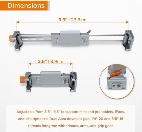 Tether Tools Rock Solid Tablet + Phone Mounting System | Arca-Compatible | Mounts on1/4-20 & 3/8"-16 arms and Clamps | Fits 3.5–9.3" Devices in Kuwait