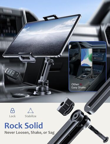 Tablet Holder for Car Cup: for iPad Cupholder Vehicle Mount with 𝗛𝗲𝗶𝗴𝗵𝘁 𝗔𝗱𝗷𝘂𝘀𝘁𝗮𝗯𝗹𝗲 Tab Mount Holder compatible with 4.7"-16.1" Cell Phone & Tablet Stand for Driver Travel Accessories in Kuwait