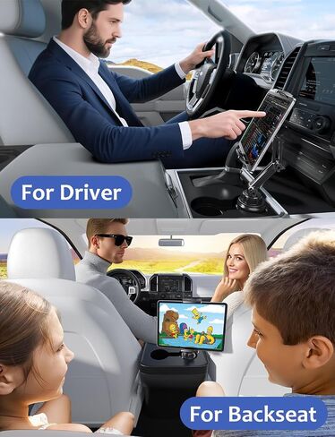Tablet Holder for Car Cup: for iPad Cupholder Vehicle Mount with 𝗛𝗲𝗶𝗴𝗵𝘁 𝗔𝗱𝗷𝘂𝘀𝘁𝗮𝗯𝗹𝗲 Tab Mount Holder compatible with 4.7"-16.1" Cell Phone & Tablet Stand for Driver Travel Accessories in Kuwait