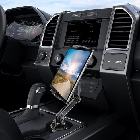 Tablet Holder for Car Cup: for iPad Cupholder Vehicle Mount with 𝗛𝗲𝗶𝗴𝗵𝘁 𝗔𝗱𝗷𝘂𝘀𝘁𝗮𝗯𝗹𝗲 Tab Mount Holder compatible with 4.7"-16.1" Cell Phone & Tablet Stand for Driver Travel Accessories in Kuwait