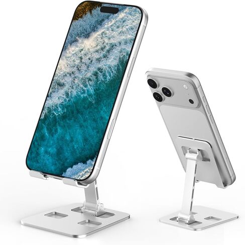 Foldable Cell Phone Stand for Desk Multi-Angle Adjustable Aluminum Holder Anti-Skid Protection Pocket Size Travel Dock Compatible with 4-10 Inch Phones Tablets for Online Class Movie Watching in Kuwait