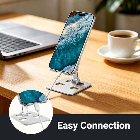 Foldable Cell Phone Stand for Desk Multi-Angle Adjustable Aluminum Holder Anti-Skid Protection Pocket Size Travel Dock Compatible with 4-10 Inch Phones Tablets for Online Class Movie Watching in Kuwait
