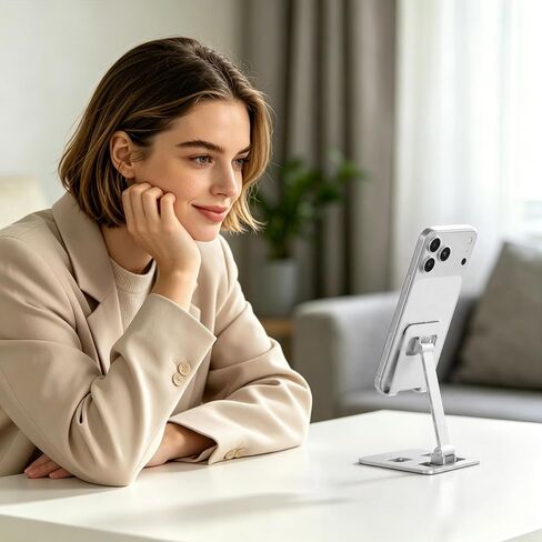 Foldable Cell Phone Stand for Desk Multi-Angle Adjustable Aluminum Holder Anti-Skid Protection Pocket Size Travel Dock Compatible with 4-10 Inch Phones Tablets for Online Class Movie Watching in Kuwait