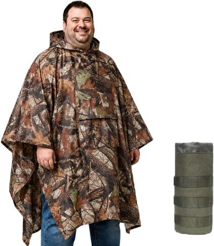 King Mills Plus Size Adult Rain Poncho with Hood, Camo Poncho Waterproof, Army Poncho for Camping, Hiking, Fishing, Travel and Outdoors. in Saudi Arabia
