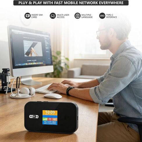 4G LTE WiFi 6 Mobile Router, Portable WiFi Hotspot with 3000mAh Battery and LED Screen, for 32 Devices Simultaneous Connection and Data Roaming in Kuwait