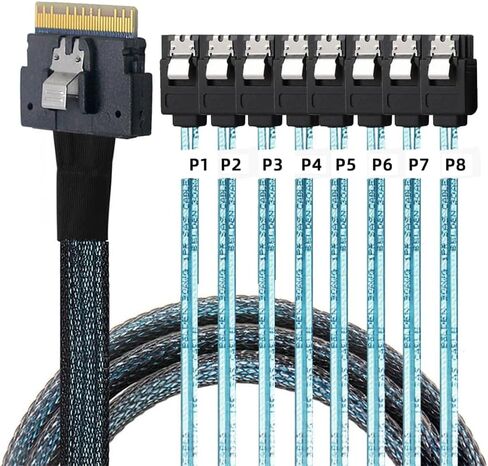 SlimSAS Host/RAID to SATA Target Cable,Slim SAS 4.0 SFF-8654 8i 74Pin 1 to 8 SATA 7Pin Raid Controller/Hard Drive Cable 3.28FT/1.0M in Kuwait