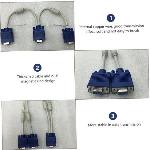 Gatuida 2 Pcs VGA Splitter Cable ABS Copper Male to Dual Female Adapter in Kuwait