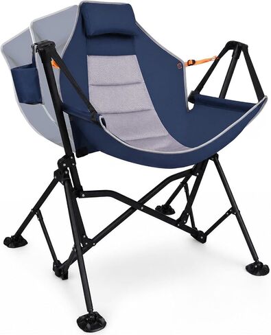 Romswi 1 Pcs Hammock Chair, Oversized Portable Folding Swinging Chair with Adjustable Back & Seat, Supports 440lbs for Outdoor, Patio, Lightweight Camp Chair Blue(Without footrest) in Kuwait
