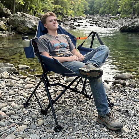 Romswi 1 Pcs Hammock Chair, Oversized Portable Folding Swinging Chair with Adjustable Back & Seat, Supports 440lbs for Outdoor, Patio, Lightweight Camp Chair Blue(Without footrest) in Kuwait