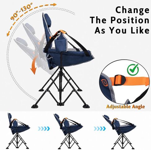 Romswi 1 Pcs Hammock Chair, Oversized Portable Folding Swinging Chair with Adjustable Back & Seat, Supports 440lbs for Outdoor, Patio, Lightweight Camp Chair Blue(Without footrest) in Kuwait