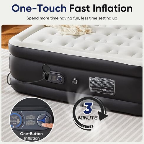 Sweetcrispy Weight Capacity 660 lbs Air Bed, Double Height, Non-Slip Bottom Design, Queen Air Mattress - 22" Inflatable Blow Up Airbed with Built-in High Capacity Pump for Home or Camping in Kuwait