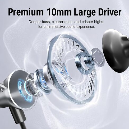USB C Wired Earbuds with Microphone, Semi in-Ear Earphones with 10mm Dynamic Driver, Built-in Digital Audio Chip, Stereo Headphones for USB-C Devices in Kuwait