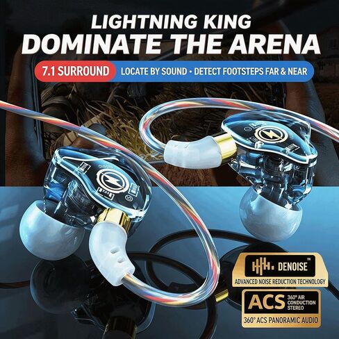 【 HiFi Stereo Surround - 3.5mm 】 Gaming in Ear Wired Headphones with Hanging and Noise Cancelling Design, Wired Microphone, High-Definition Calling, Suitable for Hip-hop in Kuwait