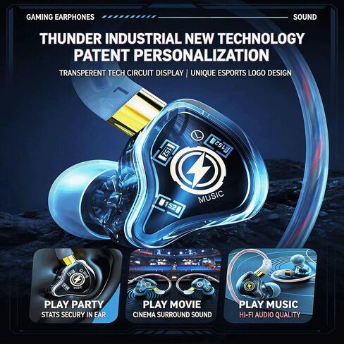 【 HiFi Stereo Surround - 3.5mm 】 Gaming in Ear Wired Headphones with Hanging and Noise Cancelling Design, Wired Microphone, High-Definition Calling, Suitable for Hip-hop in Kuwait