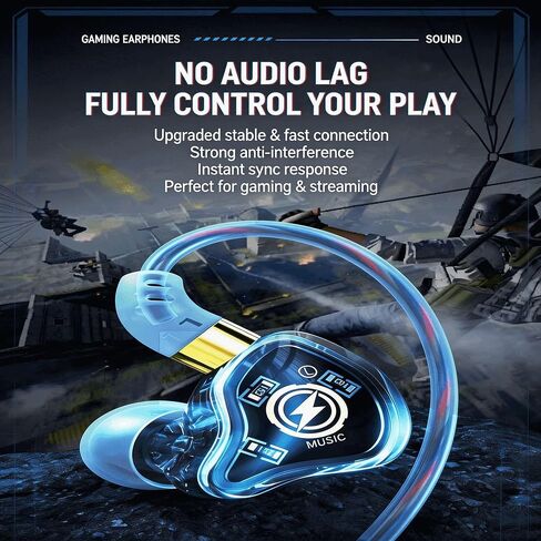 【 HiFi Stereo Surround - 3.5mm 】 Gaming in Ear Wired Headphones with Hanging and Noise Cancelling Design, Wired Microphone, High-Definition Calling, Suitable for Hip-hop in Kuwait