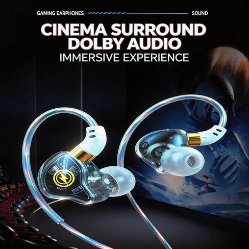 【 HiFi Stereo Surround - 3.5mm 】 Gaming in Ear Wired Headphones with Hanging and Noise Cancelling Design, Wired Microphone, High-Definition Calling, Suitable for Hip-hop in Kuwait