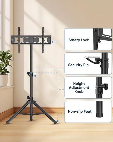 Portable Tripod TV Stand for 26-75 inch TVs, Outdoor TV Stand Mount with 15° Tilt, Height Adjustable Floor TV Stands for Flat/Curved Screens up to 100lbs, Max VESA 600x400mm, FORGINGMOUNT in Saudi Arabia