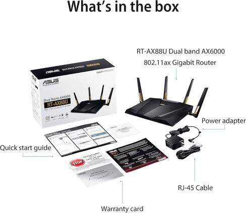 ASUS AX6000 Dual-Band WiFi 6 Gaming Router, Game Acceleration, Mesh WiFi Support, Lifetime Free Internet Security, Gamer Private Network, Mobile Game Boost, Streaming & Gaming Model RT-AX88U in Kuwait