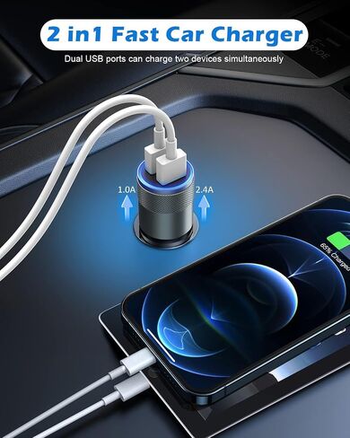 2 Pack(3.4A) USB Car Charger Dual USB Ports Cigarette Lighter USB Charger in Kuwait