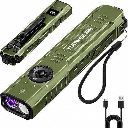 Rechargeable Flat EDC Flashlight, 1000 Lumens Tactical Flashlight with UV Light, Dual Switches, Digital Display, Waterproof Pocket Flashlight for Outdoor, Home & Emergency in Kuwait