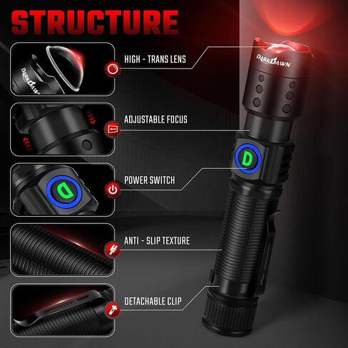 DARKDAWN Red Light Flashlight, LED Rechargeable USB Redlight Flashlight in Kuwait