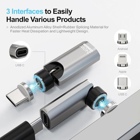 240W 360° Rotatable Magnetic USB-C Adapter 2Pack for Mac/iPad/Samsung in Kuwait