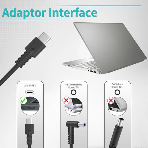 65W USB C L67440-001 Laptop Charger Compatible with HP EliteBook 830 840 G8 G9, Probook 440 450 G10, Envy x360 15 & Spectre x360, L65505-002 Type C Fast Charging Power Supply Adapter in Kuwait