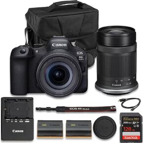 Canon EOS R6 Mark II Mirrorless Camera | USA Model | with RF 24-105mm f/4-7.1 is STM + RF-S 55-210mm f/5-7.1 is STM Lens + Extra LP-E6NH Lithium-Ion Battery + SanDisk Extreme Pro 128GB (17pc Bundle) in Kuwait