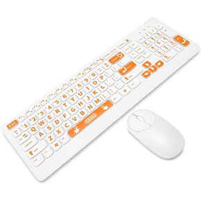 Dpofirs Wireless Large Print Keyboard and Mouse Set (Orange Yellow) in Kuwait