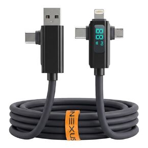 3-in-1 Premium Silicone Charging Cable (1m/3ft), Ultra-Durable Multi Connector USB to Type C, Micro USB and iOS, 60 Watts Fast Charging & Data Sync for iPhone, iPad and Android - Gray in Kuwait