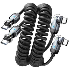AUFU USB C to USB C Cable 3ft(2Pack), Double 180°+360° Rotation/Coiled USB C Cable for Car/Fast Charger USB C/Type C to Type C for 1Phone 17/16/15, Mac-Book/1Pad Series, Sam-Sung Galaxy Series (Black) in Saudi Arabia