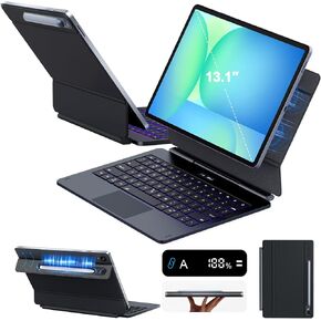 حافظة لوحة المفاتيح Laudtec لجهاز Samsung Galaxy Tab S10 FE+ Plus 5g 13.1" 2025، حامل أقلام رسمي 1:1 S، حامل ناتئ عائم، وضع Dex، إضاءة خلفية 7 ألوان، شاشة عرض طاقة LCD متعددة اللمس، رمادي in Kuwait