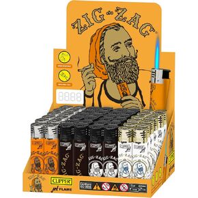 Clipper Jet Flame Lighters - Classic Large Reusable Lighter Zig Zag Black/White/Orange Design - Refillable Butane Lighter Bulk Pack - 48 Pack in Kuwait