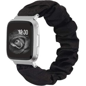 TOYOUTHS Scrunchie Bands Compatible with Fitbit Versa/Versa 2/Versa Lite Special Edition Women and Men Cute Elastic Fabric Strap Pattern Printed Replacement Bracelet Scrunchy Wristband (Black, Small) in Kuwait