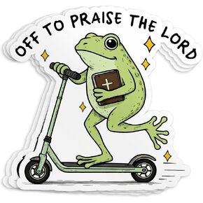 (3Pcs-2") Off to Praise The Lord Sticker - Funny Frog Meme Christian Faith Religious Bible Verse Waterproof Die-Cut Vinyl Sticker for Kindle, Laptop, Water Bottles, Phone Decal Gifts 2 Inches in Saudi Arabia