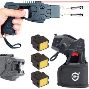 DEPM Heavy Duty Stun Gun with LED Flashlight, 15 Foot Range, 1.80 µC Painful, Rechargeable Self Defence Stun Gun for Man and for Woman, Safety Switch in Kuwait