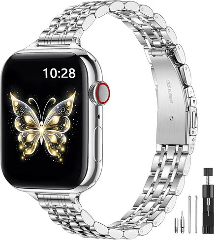 Lerobo Slim Metal Band Compatible with Apple Watch Bands for Women 40mm 41mm 42mm 38mm 44mm 45mm 46mm 49mm,Thin Elegant Stainless Steel Strap for iWatch Series 11 10 9 8 7 6 5 4 3 2 1 SE Ultra in Kuwait