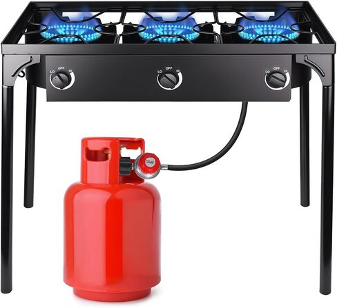 Dual Burner Propane Stove, 150,000 BTU Outdoor Gas Cooker with Removable Legs, Heavy Duty Cast Iron Double Burner for High Pressure Frying, Boiling, Brewing & Tailgating in Kuwait
