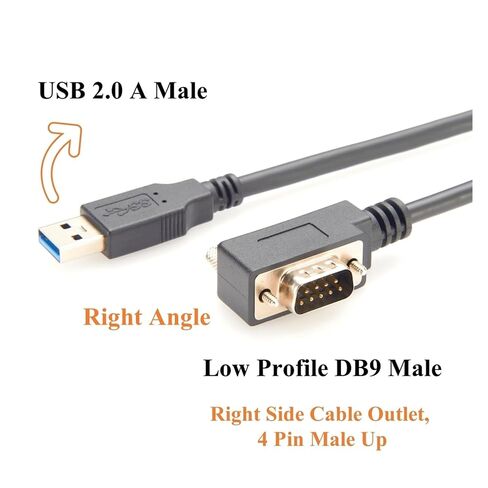 Right Angle USB 2.0 Male to DB9 RS232 Serial Adapter Cord with F&T>D*I FT232RNL Low Profile Slim Compact COM Port Convert in Kuwait