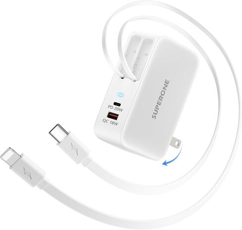 SUPERONE Retractable Charger with USB C and Apple Charging Cables in Kuwait
