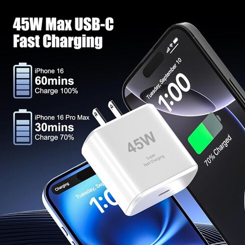 45W USB C iPhone 17 16 Super Fast Charging,iPhone 17 Pro Max Charger Block in Kuwait