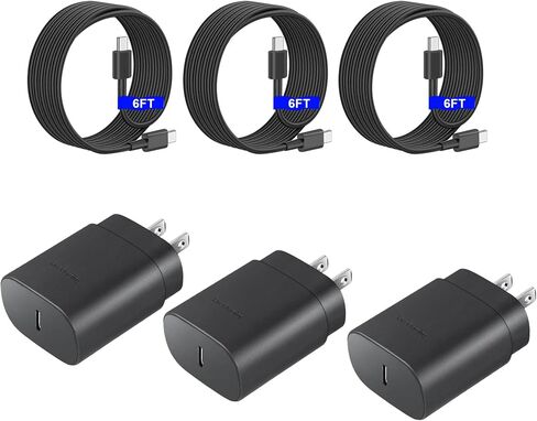 Fast Charger 3-Pack 25W Type C Charging Block with 6ft USB C Charger Cable 3Pack Compatible with Samsung Galaxy S25 Ultra/S25/S25+/S24+/S24 Ultra/S24/S24+/S23 Ultra/S22 Ultra/S21 and Phone 17/16/15 in Kuwait