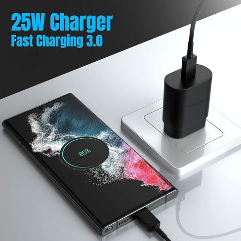 Fast Charger 3-Pack 25W Type C Charging Block with 6ft USB C Charger Cable 3Pack Compatible with Samsung Galaxy S25 Ultra/S25/S25+/S24+/S24 Ultra/S24/S24+/S23 Ultra/S22 Ultra/S21 and Phone 17/16/15 in Kuwait