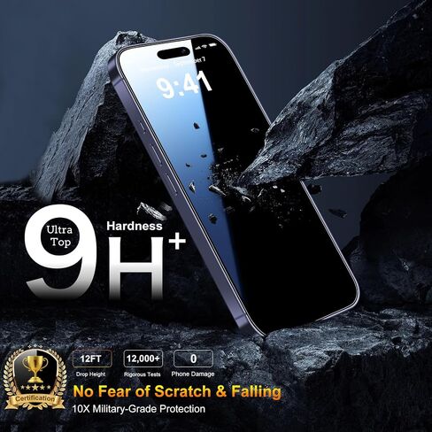 QsmQam 3 Pack Screen Protector for iPhone 17 Pro 6.3 Inch + 1 Pack Individual Camera Lens Protector, Ultra HD Tempered Glass, Military Grade Shatterproof, Case Friendly [with Installation Frame] in Kuwait