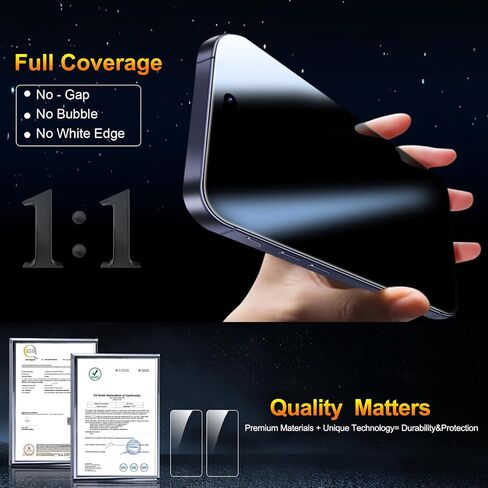 QsmQam 3 Pack Screen Protector for iPhone 17 Pro 6.3 Inch + 1 Pack Individual Camera Lens Protector, Ultra HD Tempered Glass, Military Grade Shatterproof, Case Friendly [with Installation Frame] in Kuwait
